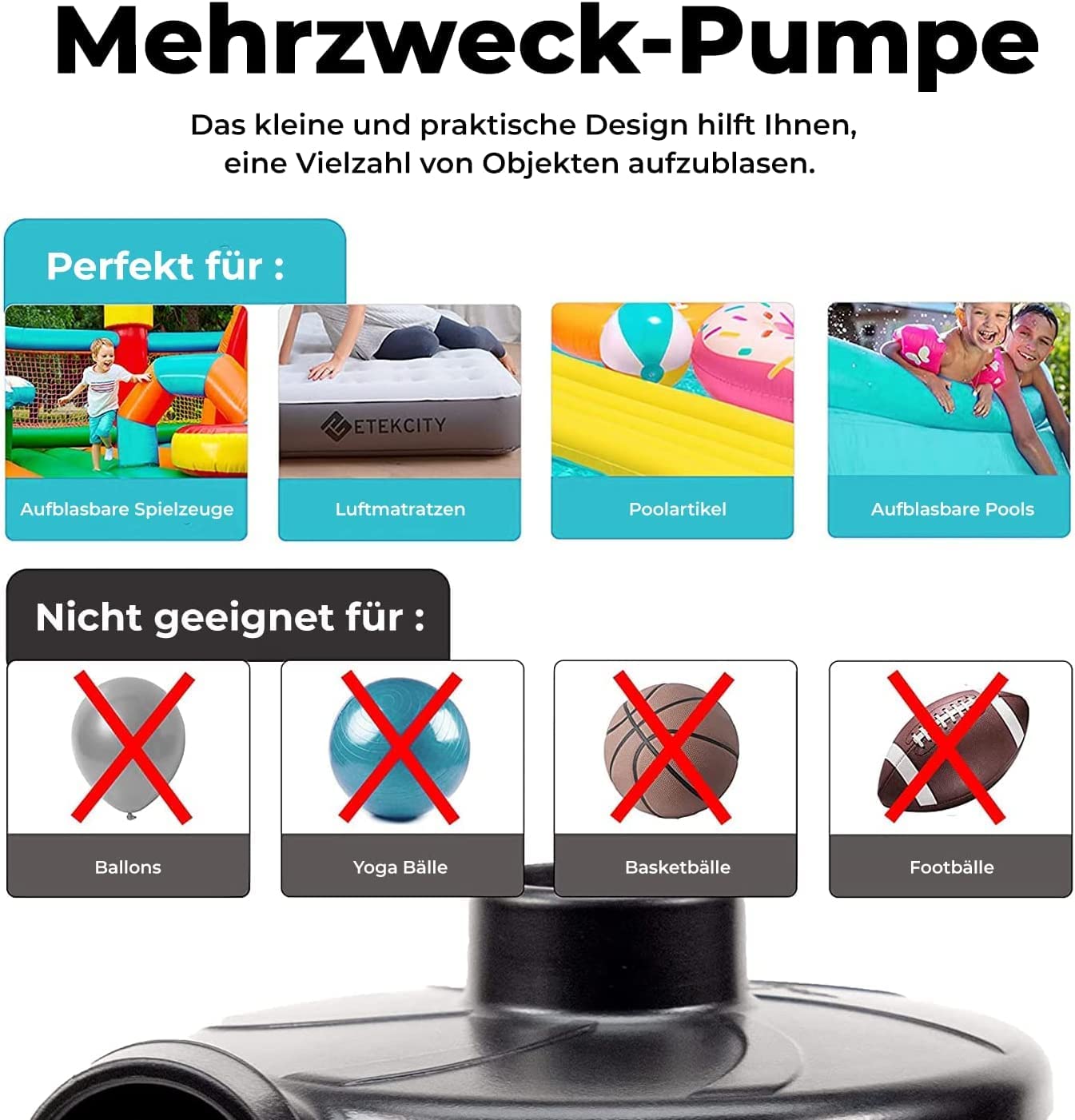 Elektrische Luftpumpe für Pool | Befüllpumpe für XXL Poolkissen