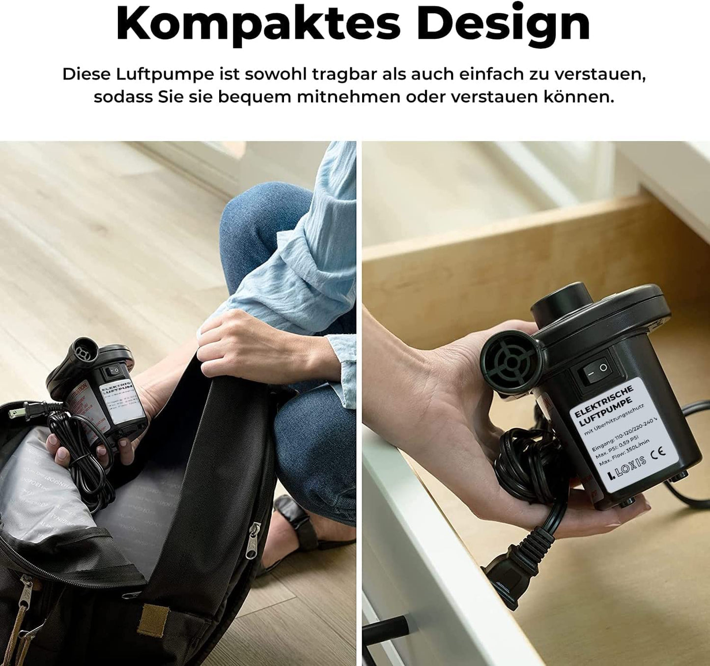 Elektrische Luftpumpe für Pool | Befüllpumpe für XXL Poolkissen